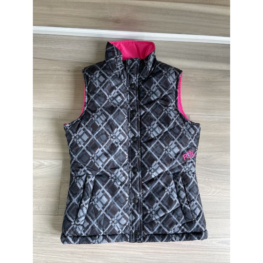 Fox Racing Womens Size Medium Reversible Black Gray Pink Winter Puffer Vest